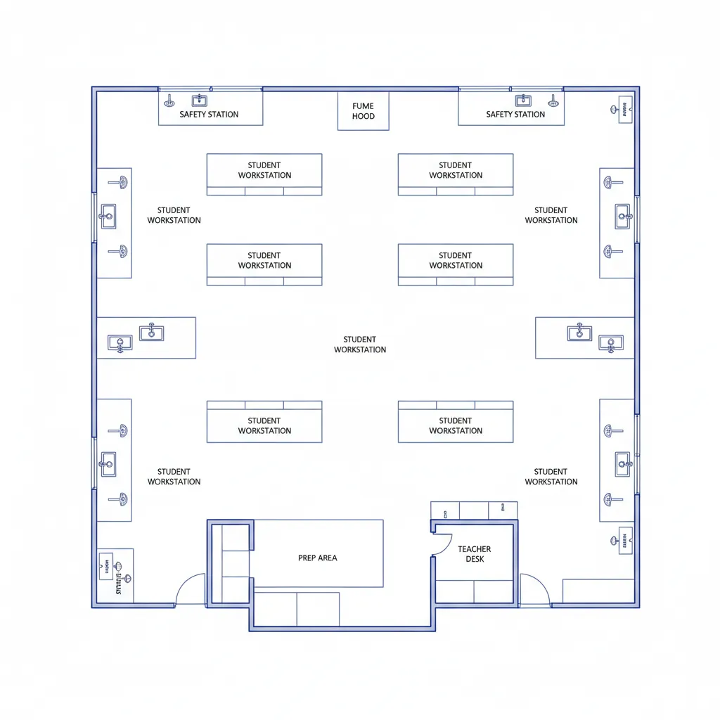 top view floor plan diagram of a science lab classroom layout