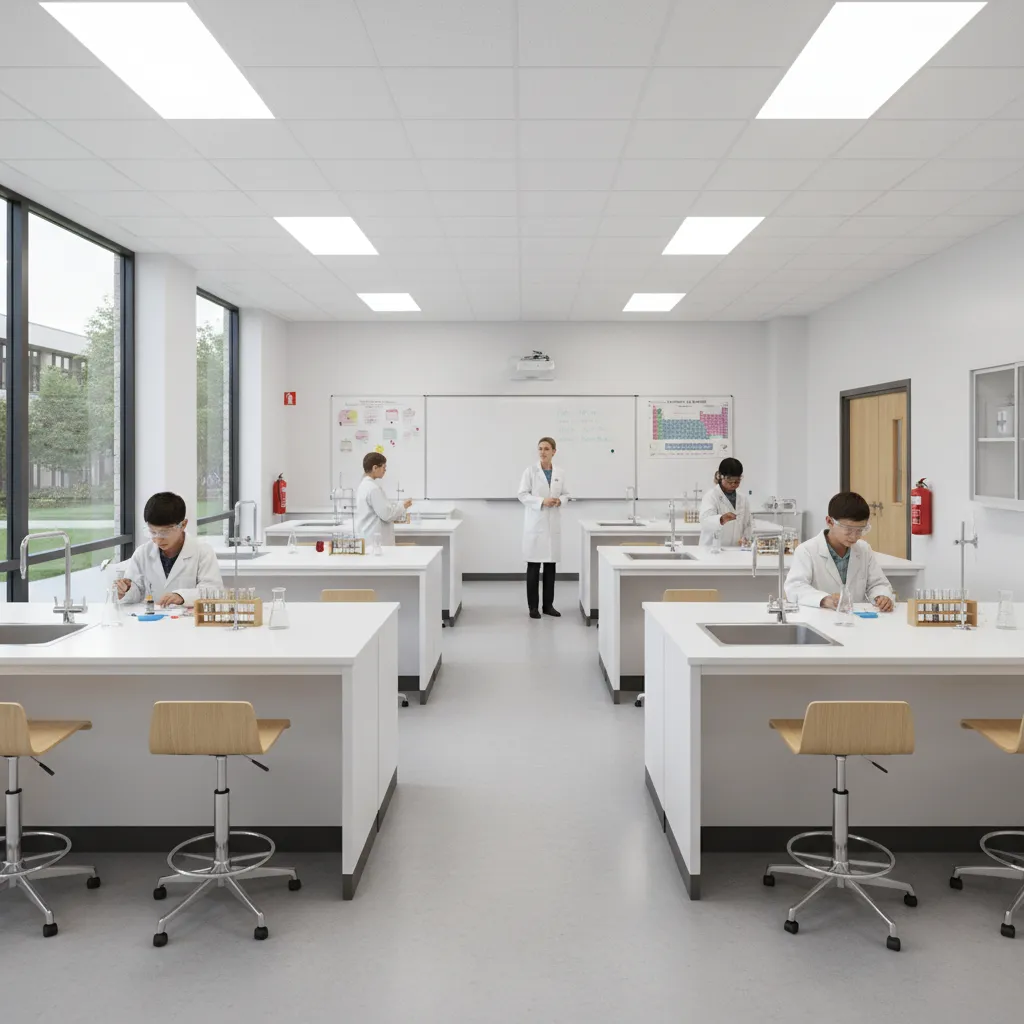 student lab workstations arranged for teacher visibility
