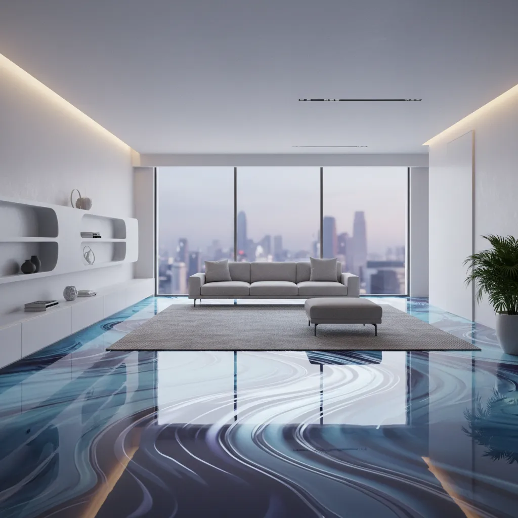 Finished 3D floor wallpaper sealed with clear protective coating