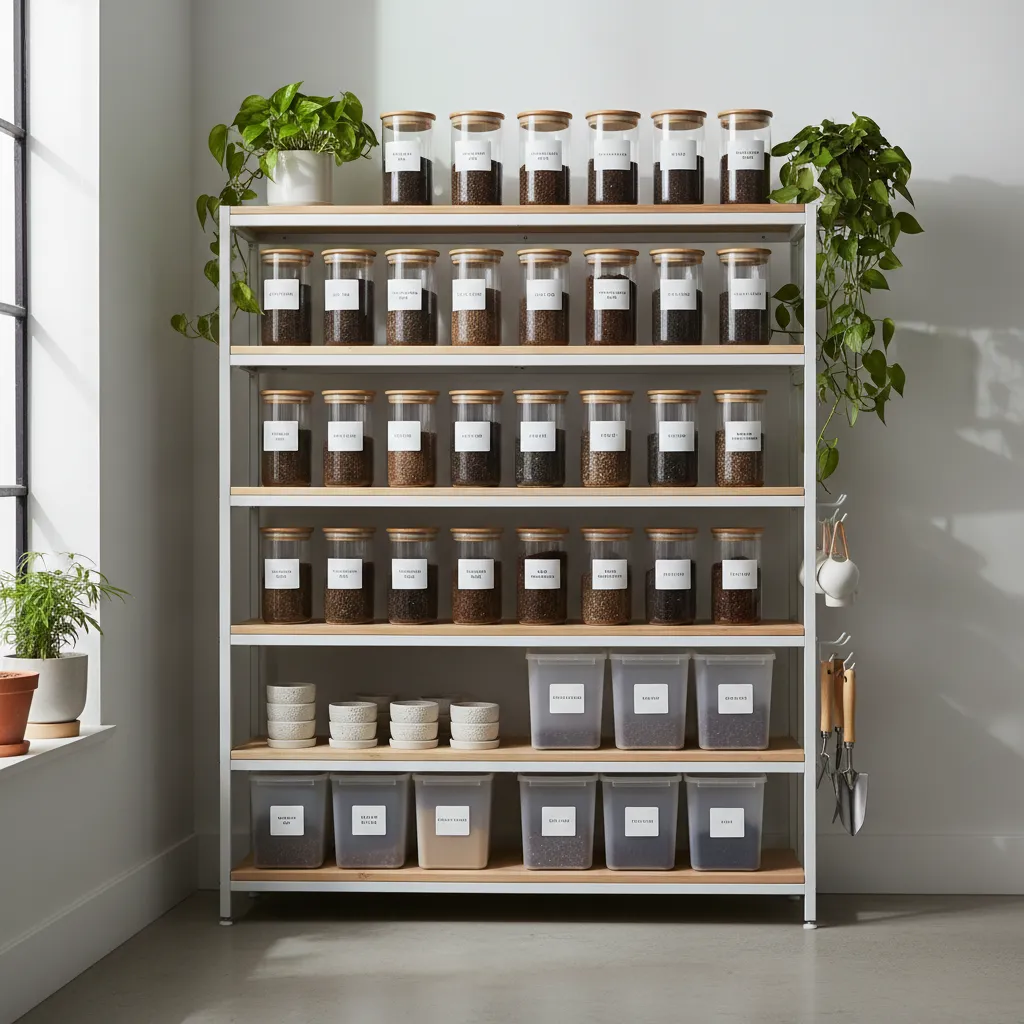 Sterilized soil stored in sealed plastic containers