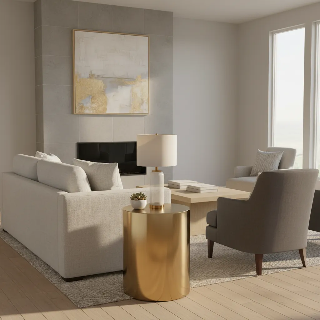 Finished gold painted furniture with protective clear coat in modern interior