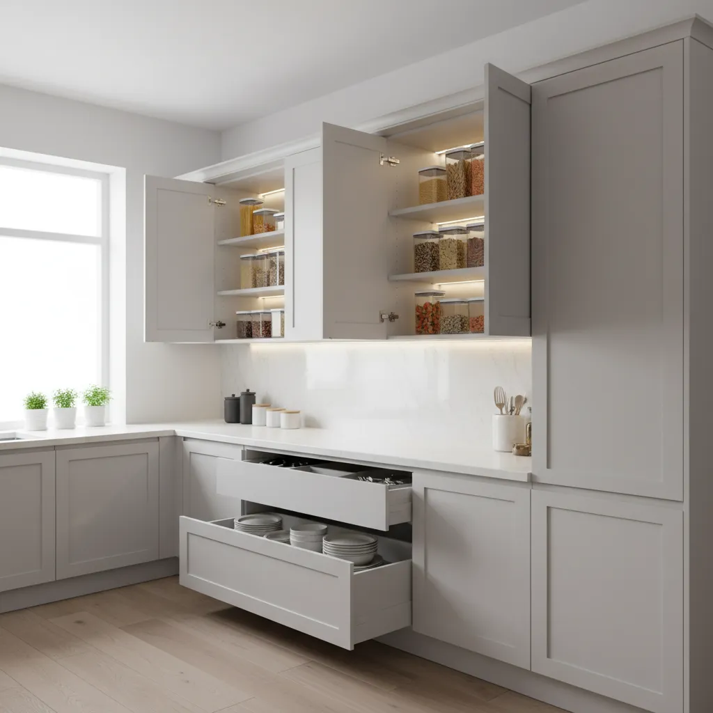 modern kitchen cabinets sealed and organized to prevent pests