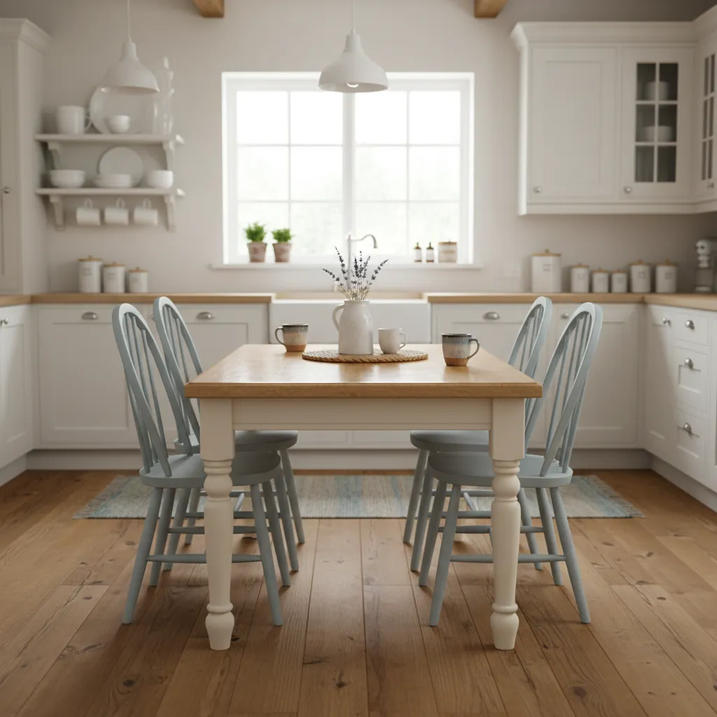 Painted kitchen table sealed with clear protective topcoat