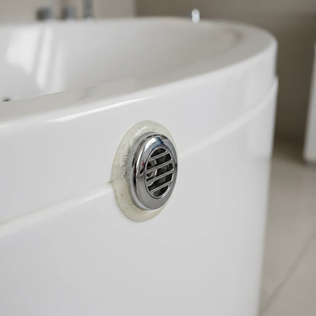 Close-up of silicone sealing around jacuzzi jet fittings