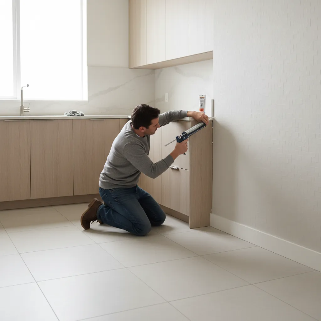 Sealing small cracks in kitchen wall near countertop with silicone