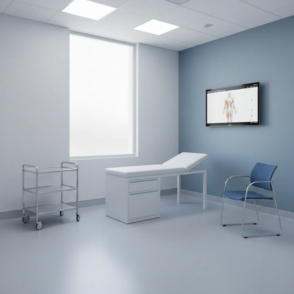 Seamless sheet vinyl flooring with coved base used for infection control in clinics