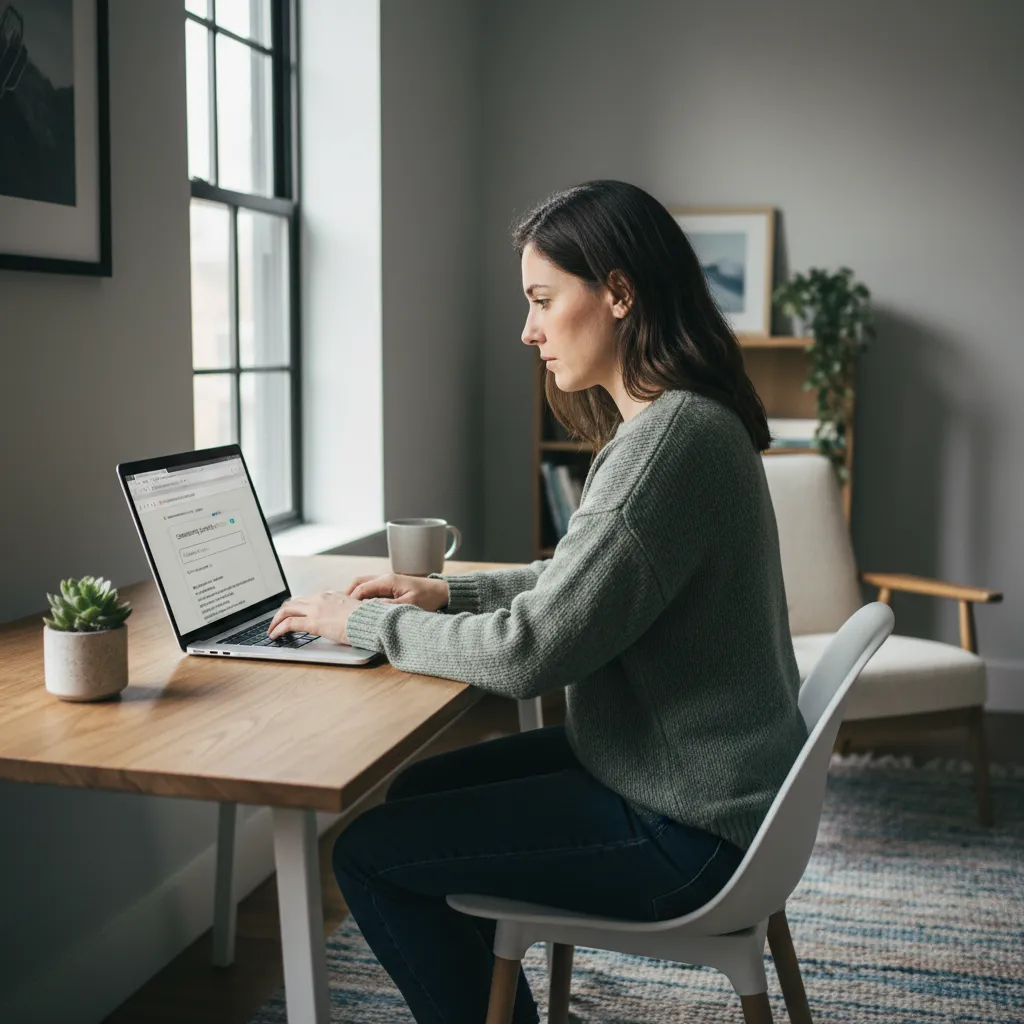 Person searching online for free laundry services on laptop at home