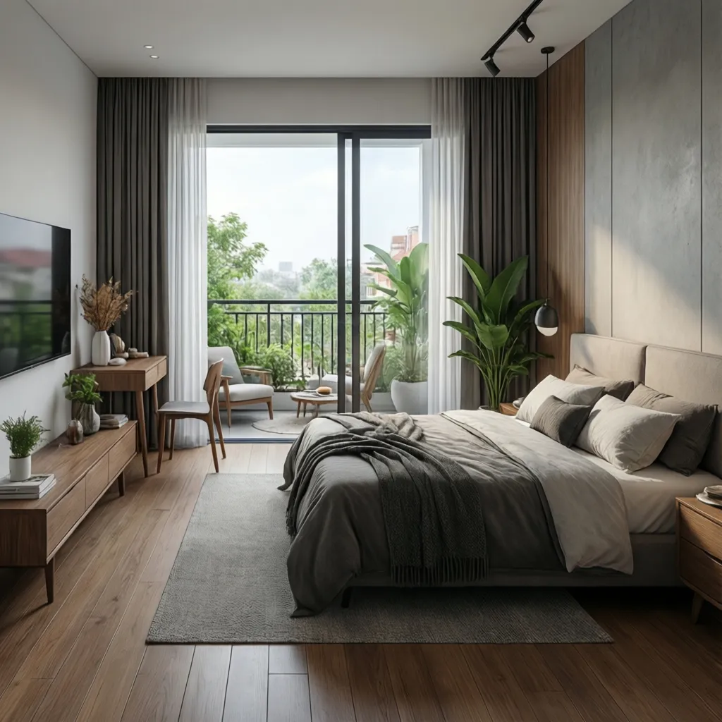 Không gian phòng ngủ tầng 2 trong nhà ống 5x20m