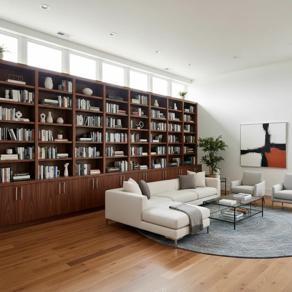 Heavy bookshelf and cabinet positioned against a structural wall upstairs