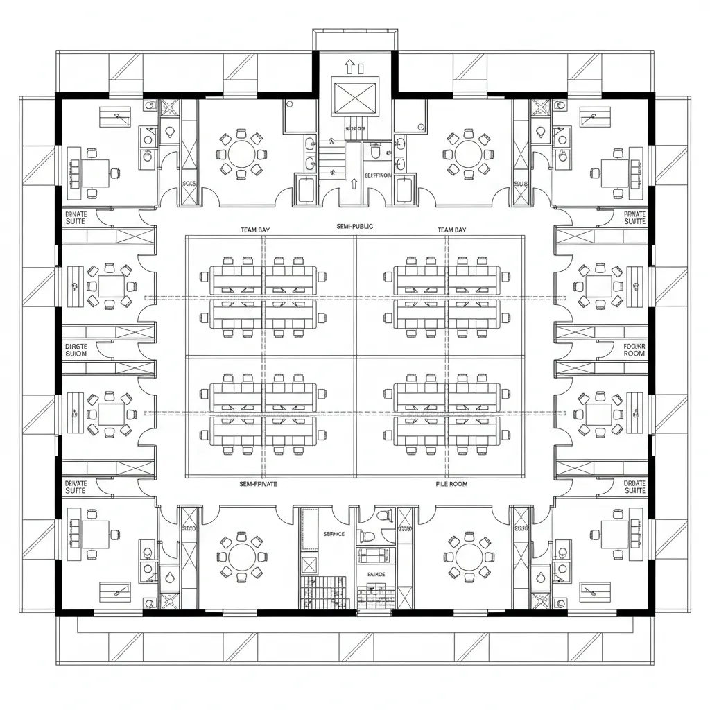 Second Floor: Quiet Admin + Focus Rooms