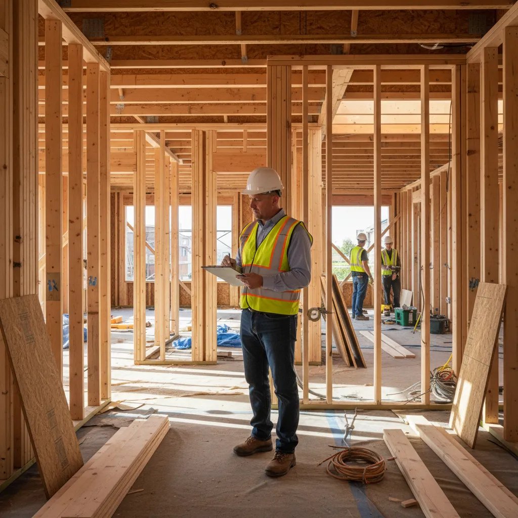 building inspector reviewing structural framing for second floor addition