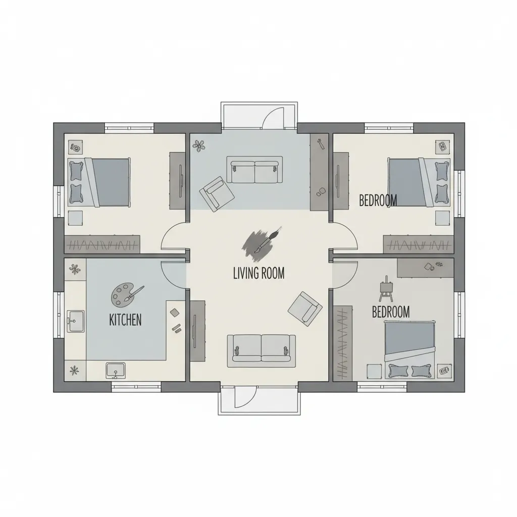 Interior home layout showing section based painting zones