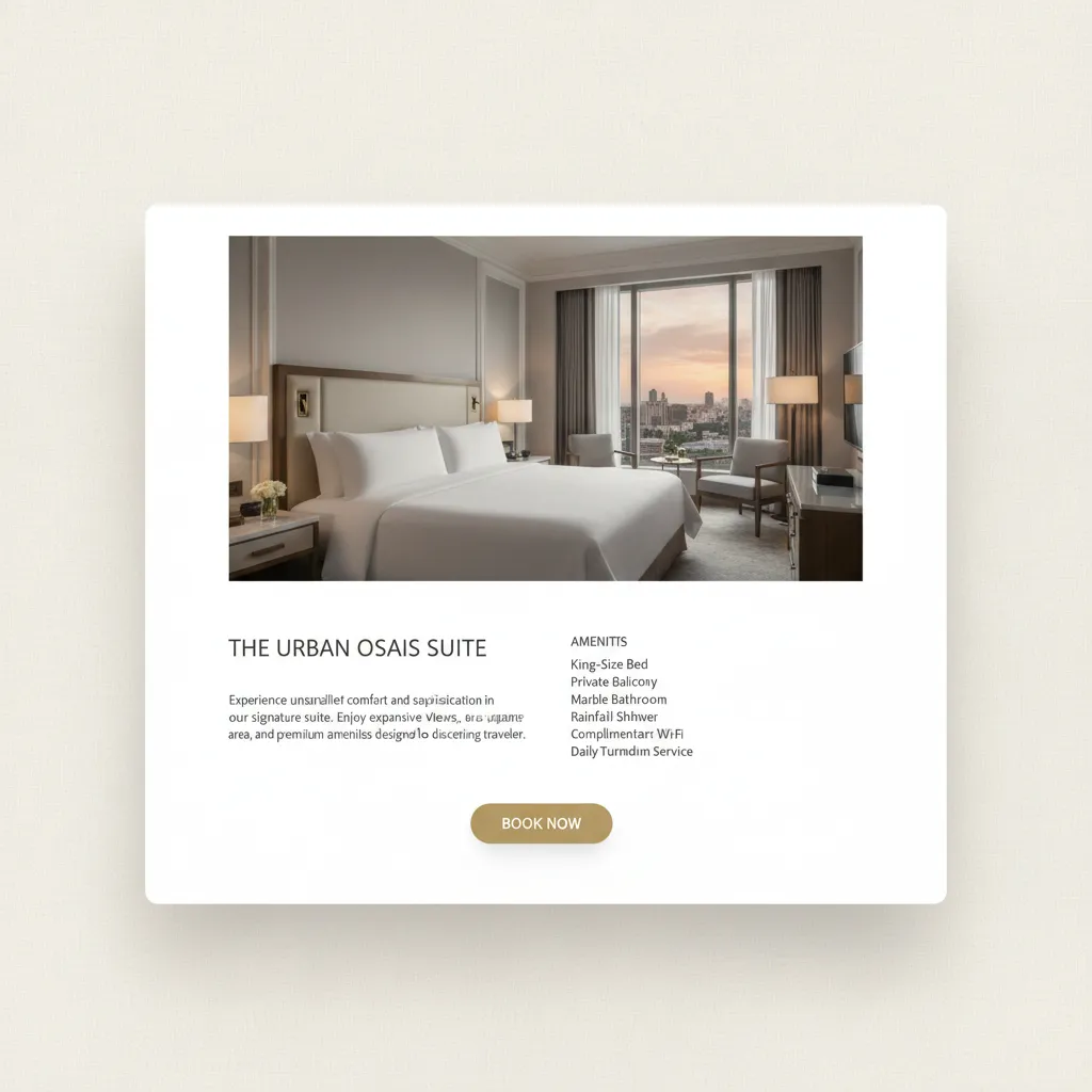 Example of traditional section based hotel room layout with large images and detailed description