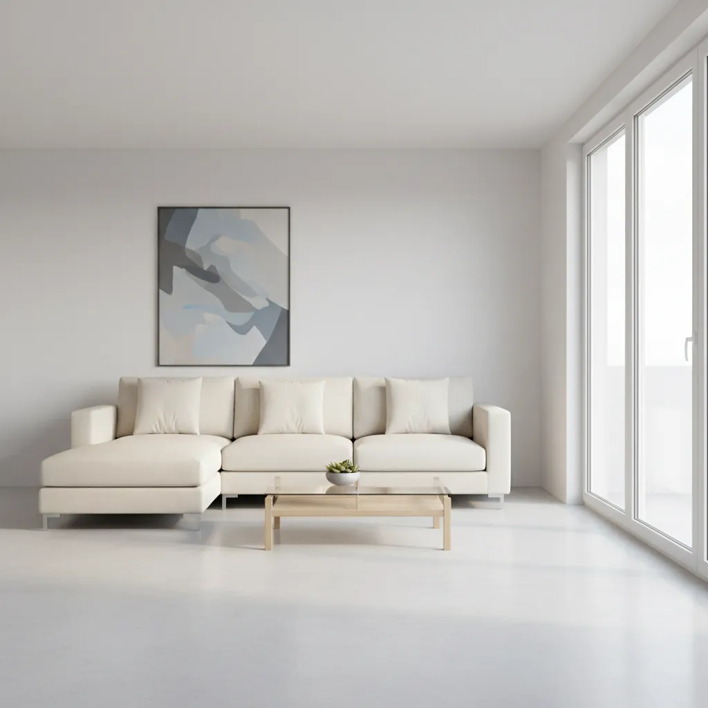 Sectional sofa with chaise facing open space in small living room