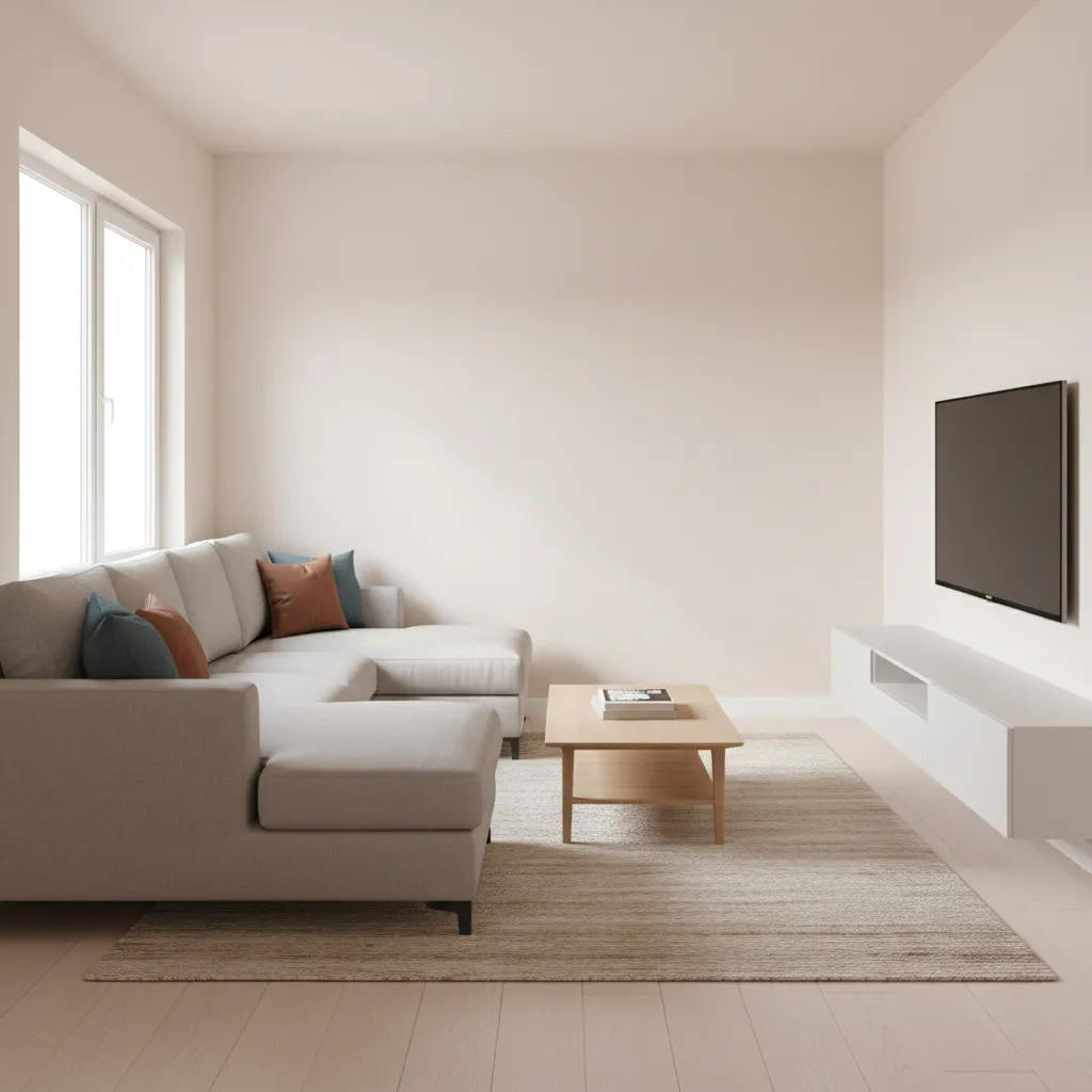 compact sectional sofa layout in a 10x14 living room