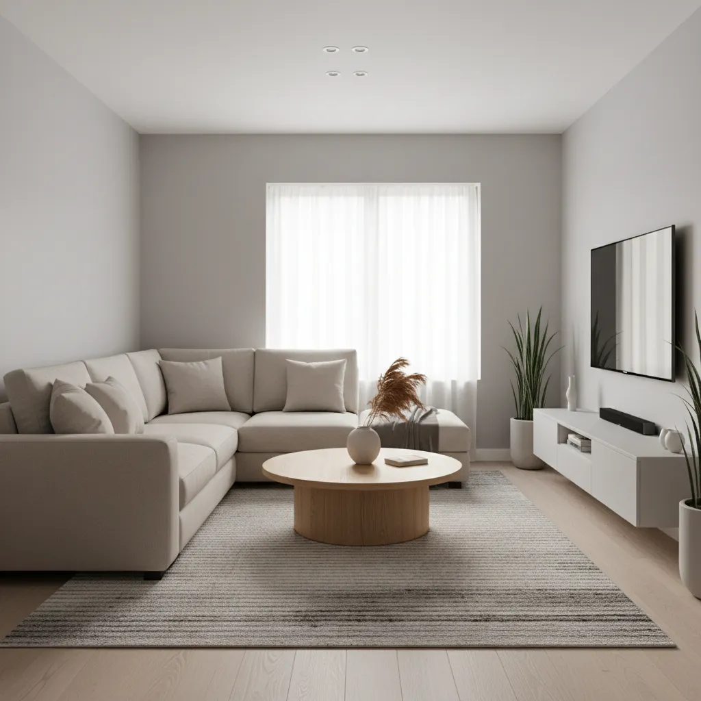 compact L shaped sectional sofa layout in a medium rectangular living room