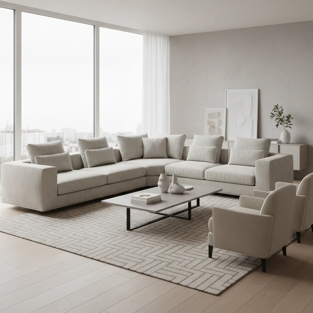 Sectional sofa arrangement in an L shaped living room