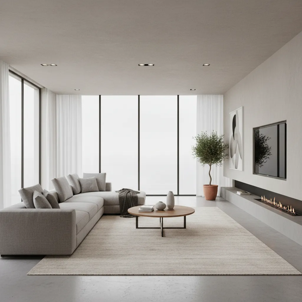 modern sectional sofa layout in large rectangular living room