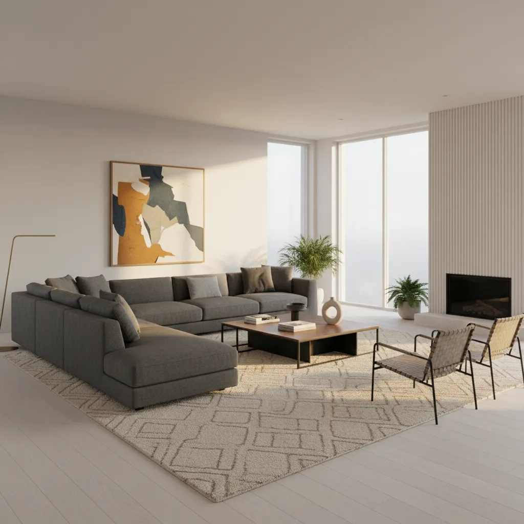 Large sectional sofa properly scaled inside a spacious living room