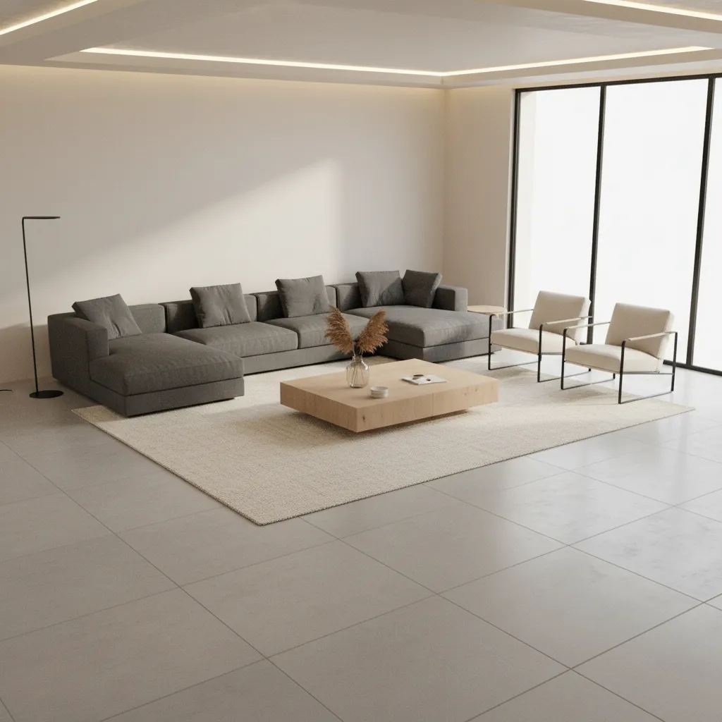 Living room sectional layout showing walking paths and furniture spacing