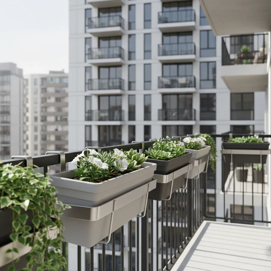 Secure railing planters and anchored balcony decor