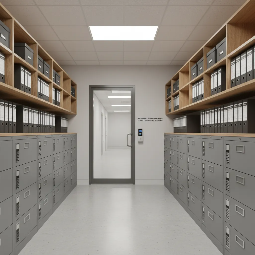 secure document storage room with lockable cabinets in accounting office