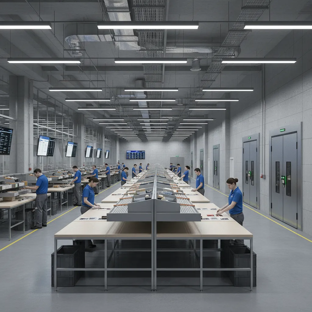 secure mail sorting room with organized workstations and controlled access
