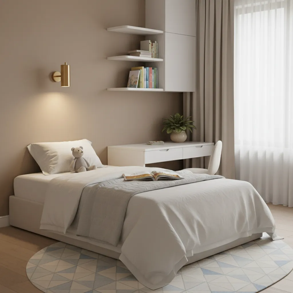 secure wall mounted lighting fixture above children's bed