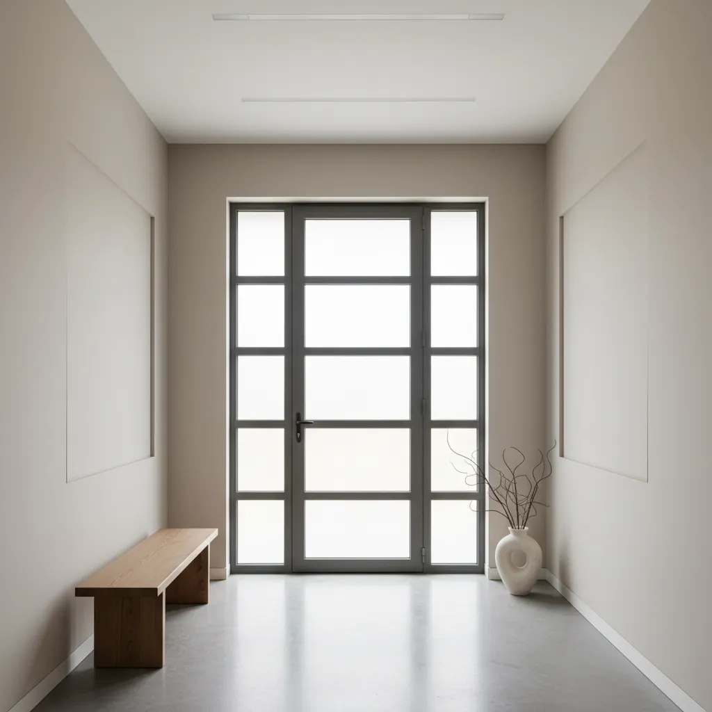 Residential entryway with security door and surrounding wall clearance