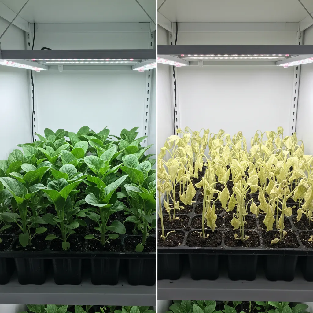 Comparison of healthy seedlings and light stressed seedlings