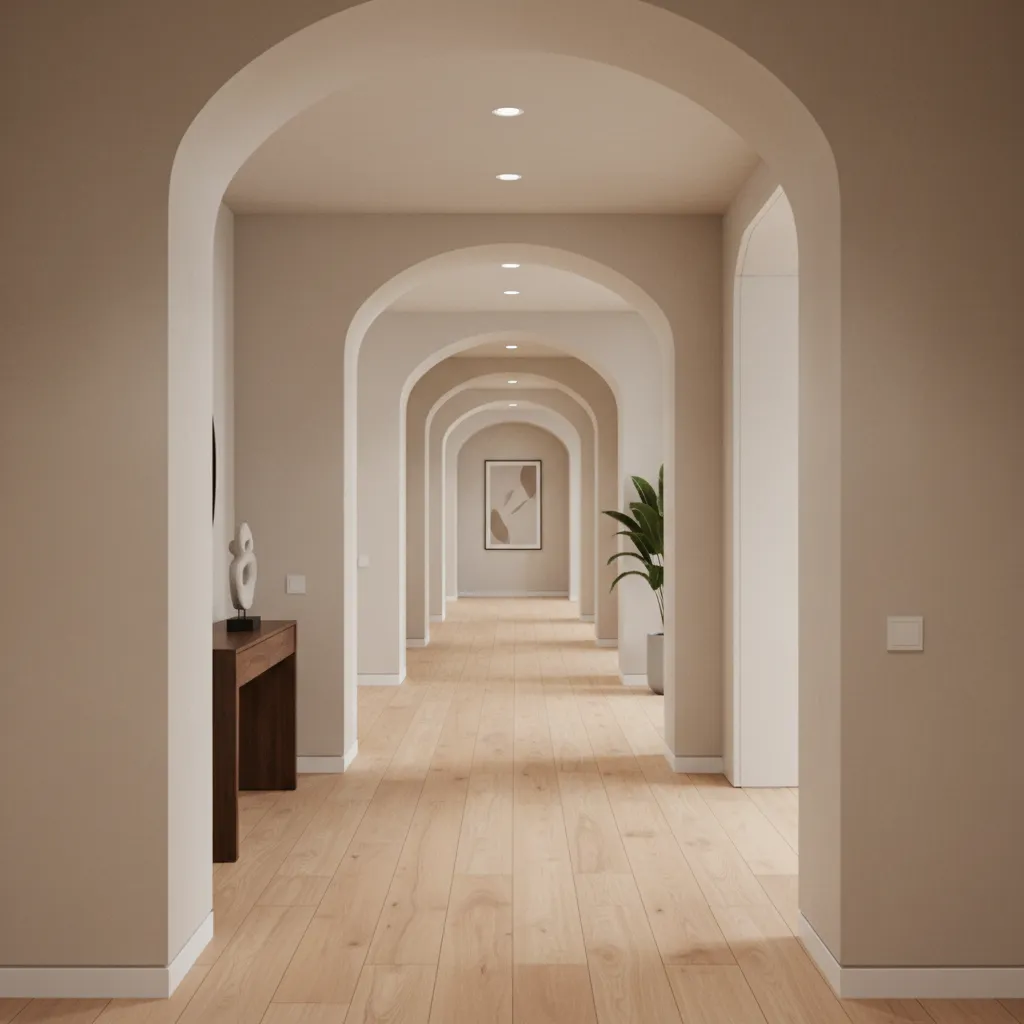 modern hallway with shallow segmental arch connecting rooms