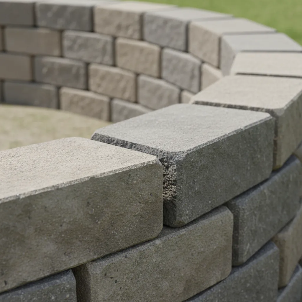 close view of interlocking segmental wall blocks showing lip alignment system