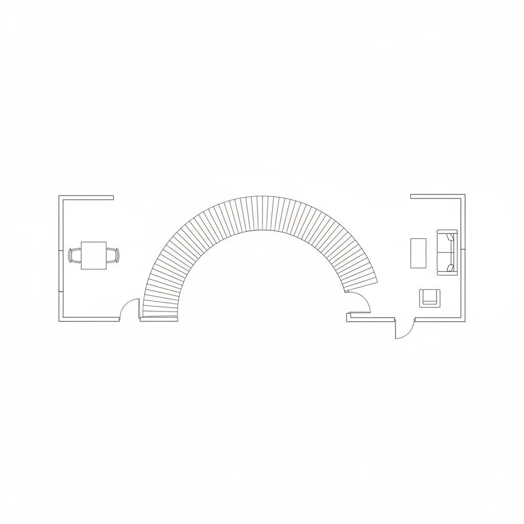 floor plan showing curved wall made from multiple small segments