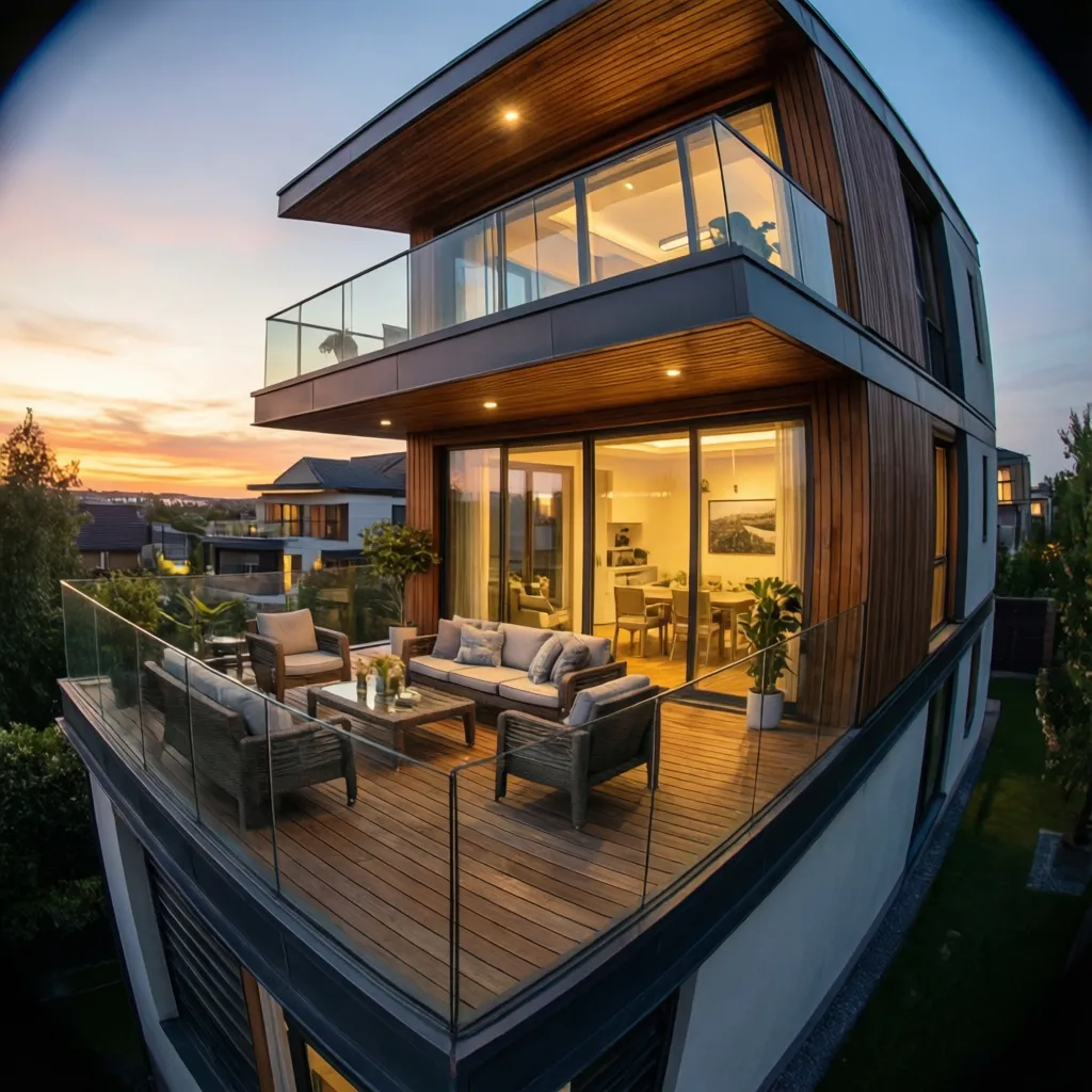 Terraza privada en la segunda planta de una casa moderna
