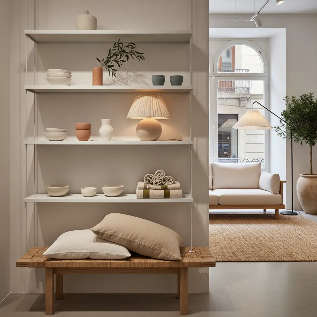 Selección de muebles y objetos decorativos en una tienda de diseño en Barcelona
