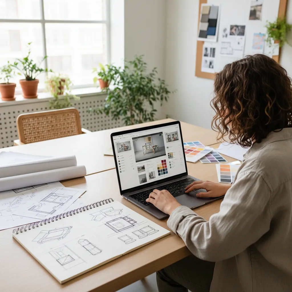 Persona comparando diferentes herramientas de diseño interior en una computadora