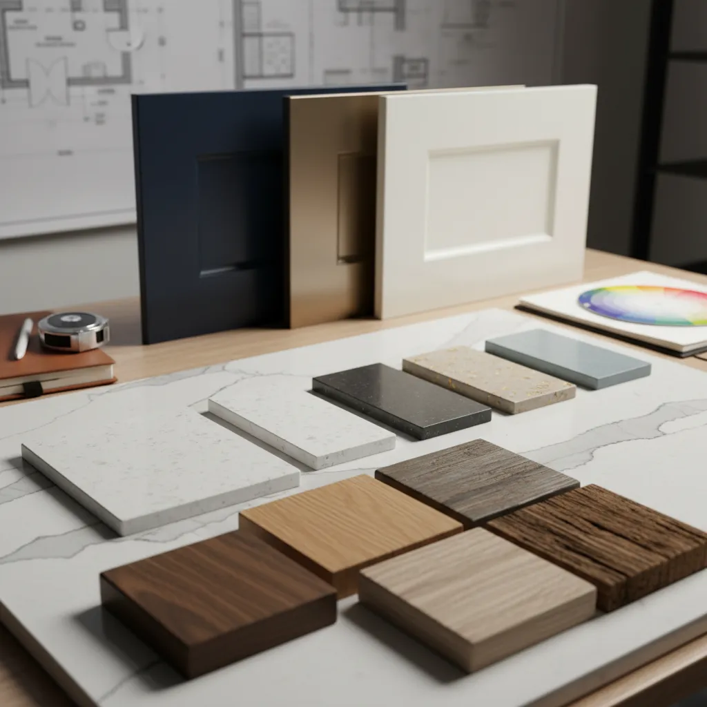 Muestras de materiales para encimeras y muebles de cocina