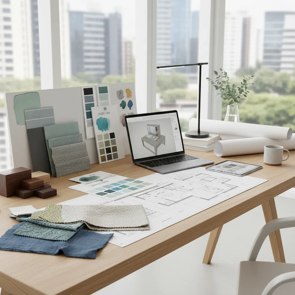 Muestras de materiales y colores utilizadas por decoradores de interiores