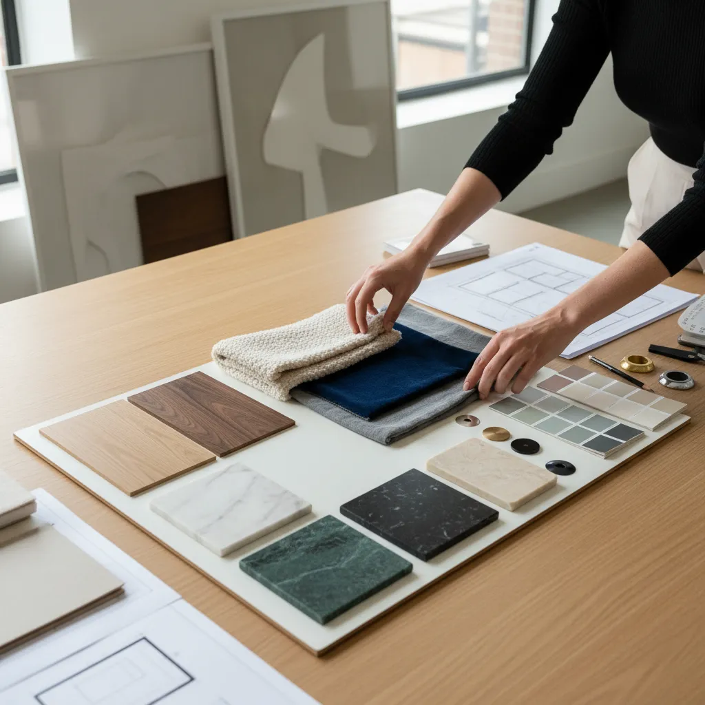 muestras de materiales y textiles para diseño interior