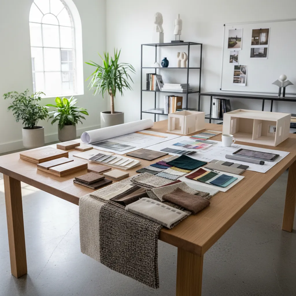 Muestras de materiales y colores para un proyecto de interiorismo