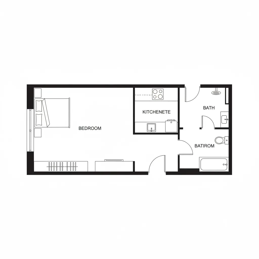 simple floor plan of one room self contain apartment layout