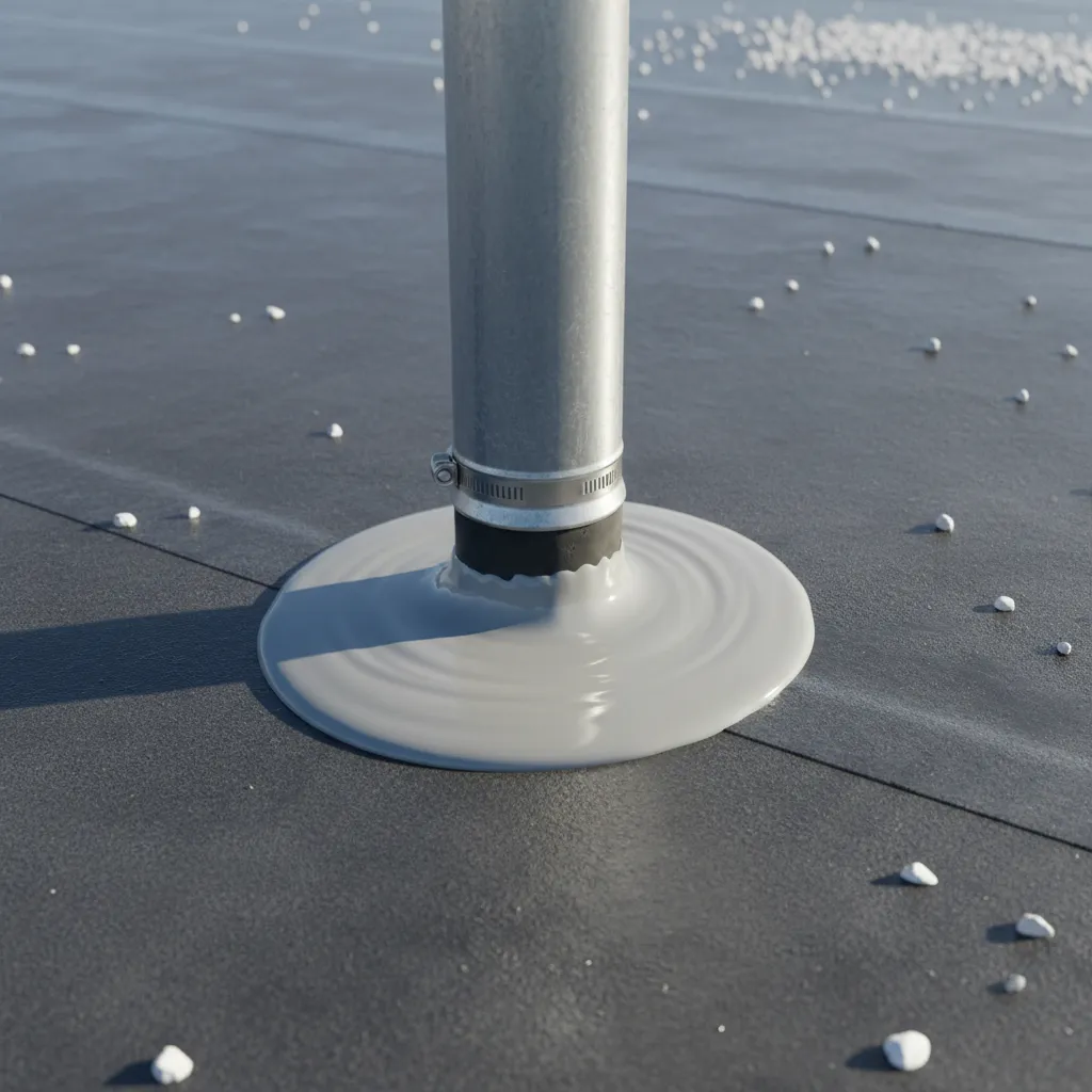 self leveling roof sealant around pipe penetration on flat roof