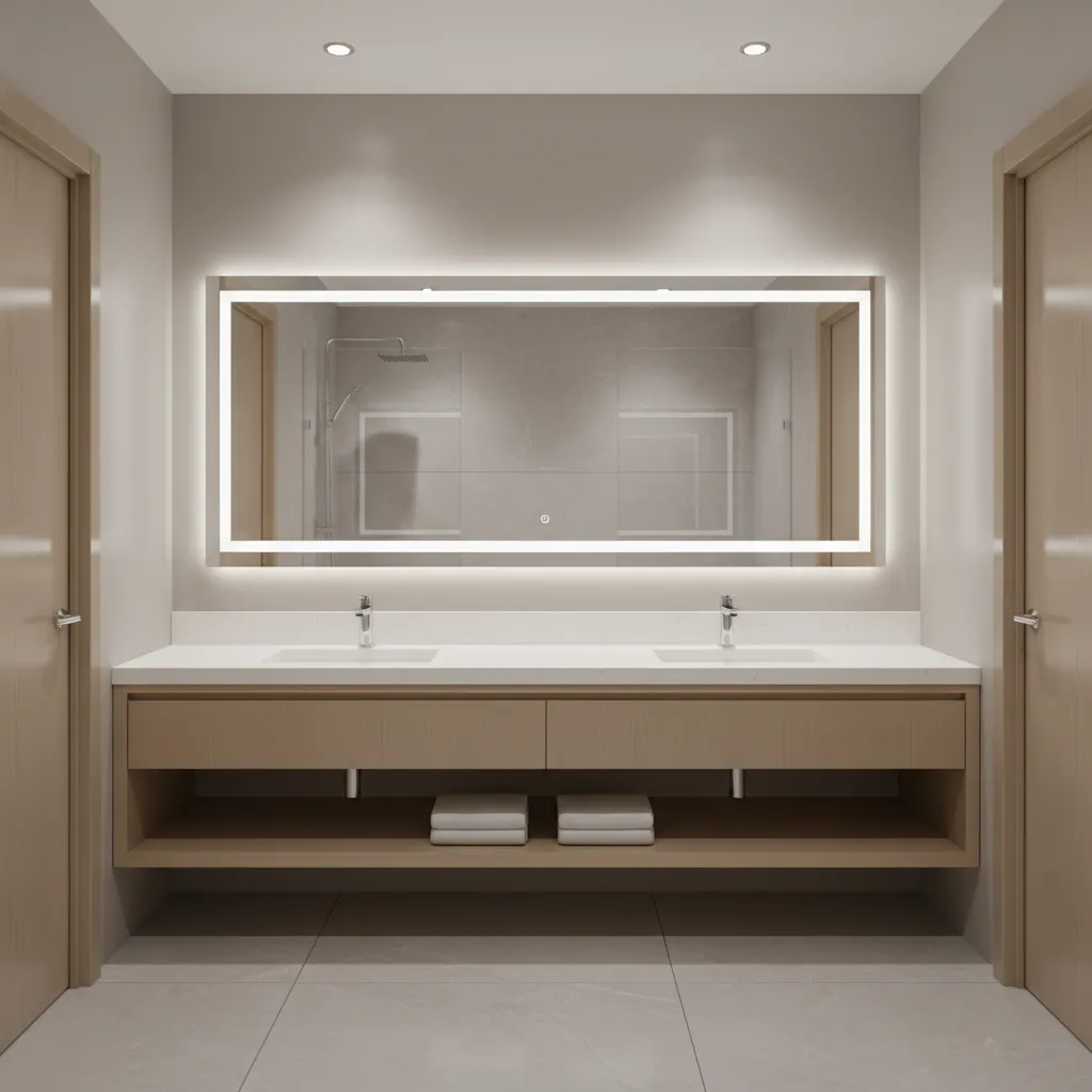 bathroom trim and cabinets painted with semi gloss finish reflecting light