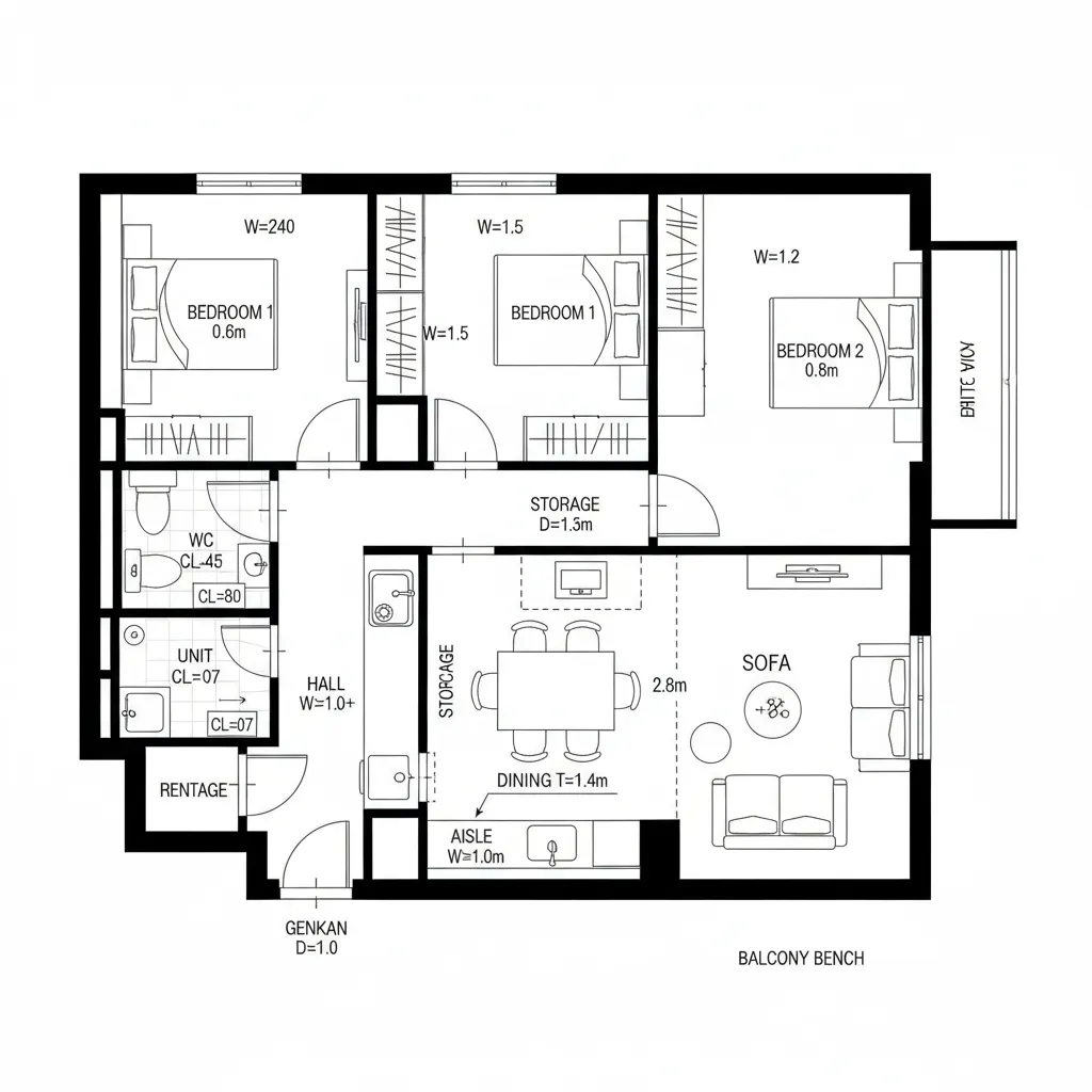 ダイニング背面の半分離
