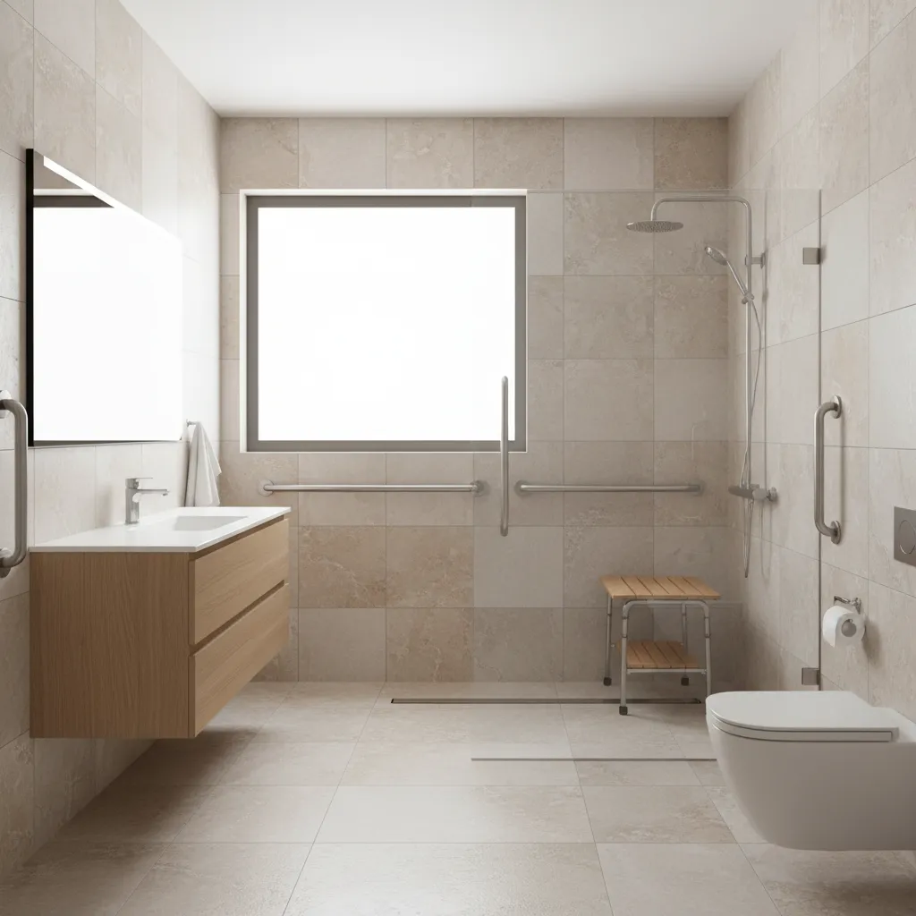 Concept showing improved accessible bathroom after renovation