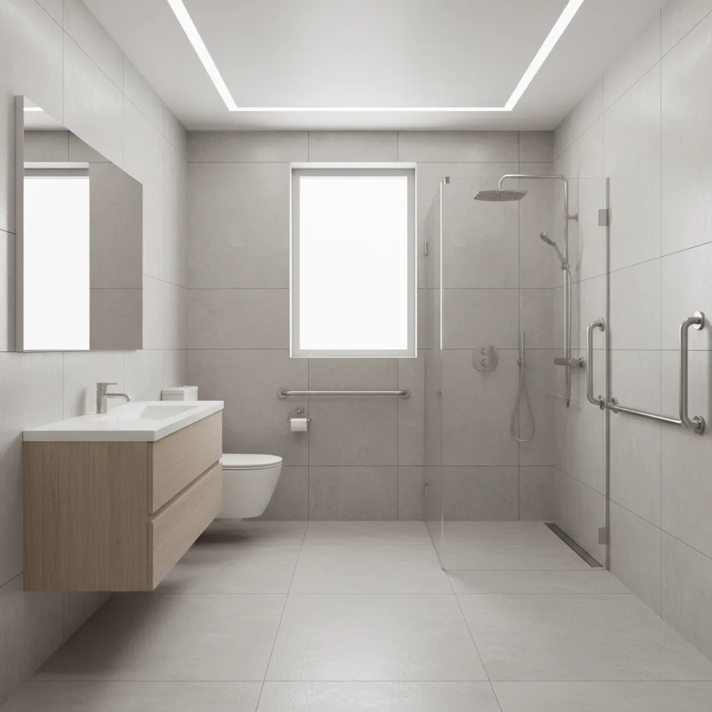 bathroom safety upgrades with grab bars walk in shower and non slip flooring