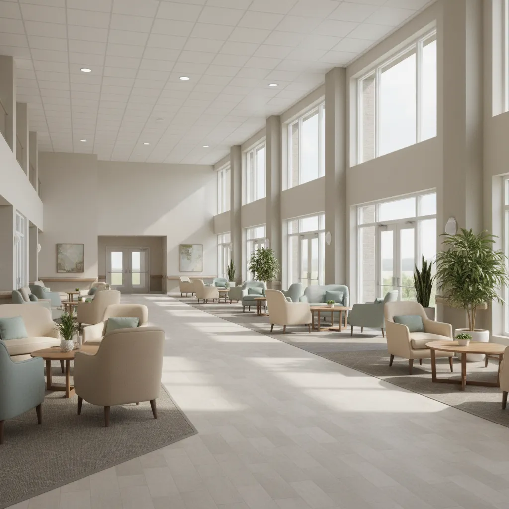 Open and accessible senior living community space with clear walking paths