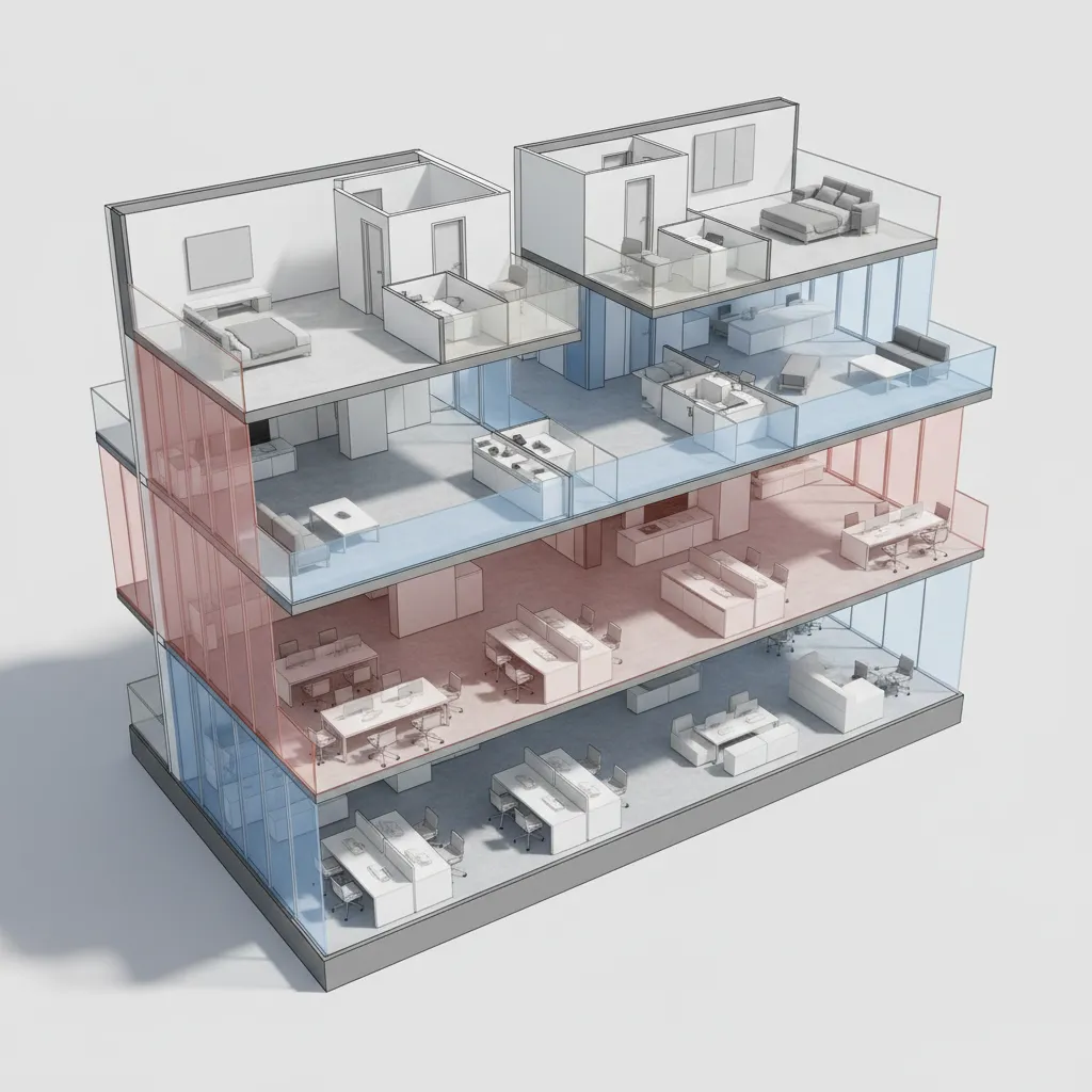 architectural interior showing restricted scanning areas like bathrooms and offices