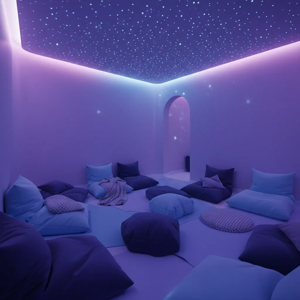 Color changing sensory lighting in a small calming room setup