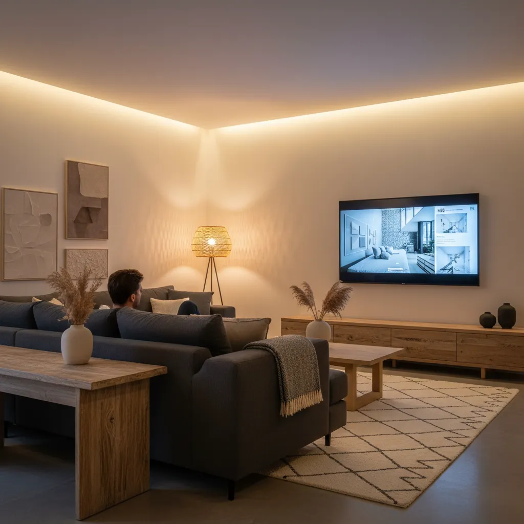 Persona viendo una serie de diseño interior en televisión
